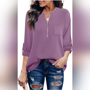 3/4 sleeve pink blouse